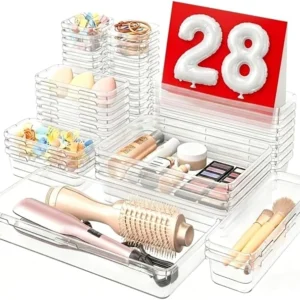 28-Piece Clear Drawer Organizer Set for Makeup, Bathroom & Office