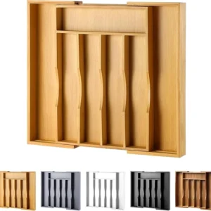 Expandable Bamboo Kitchen Drawer Organizer for Cutlery & Utensils