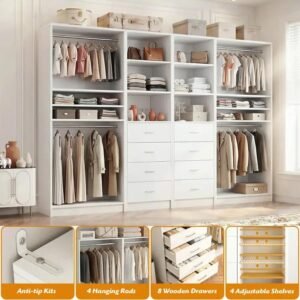 8-21FT Closet system with 12 drawers, 4 shelves and 8 hanging rods (Set of 4) August Grove